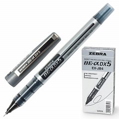 Ручка-роллер ZEBRA "Zeb-Roller DX5", ЧЕРНАЯ, корпус серебристый, узел 0,5 мм, линия письма 0,3 мм, EX-JB2-BK фото