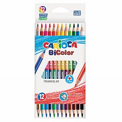 Карандаши двусторонние CARIOCA "Bi-color", 12 штук, 24 цвета, трехгранные, заточенные, 42991 фото