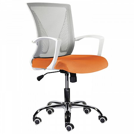 Кресло BRABIX "Wings MG-306", пластик белый, хром, сетка, серое/оранжевое, 532011 фото