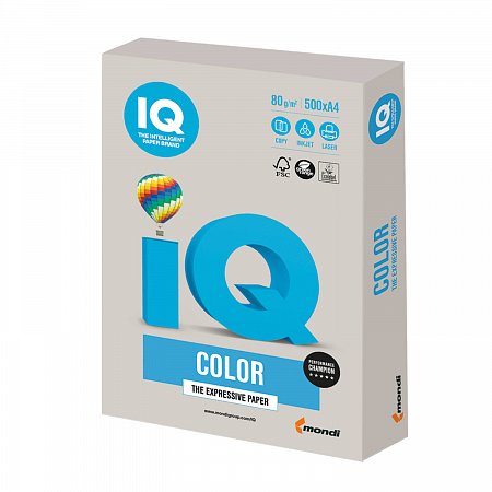 Бумага цветная IQ color, А4, 80 г/м2, 500 л., тренд, серая, GR21 фото