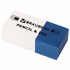 Ластик BRAUBERG "PENCIL & INK", 39х18х12 мм, для ручки и карандаша, бело-синий, 229578 фото