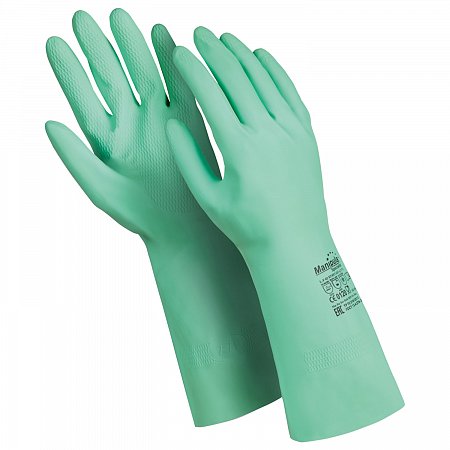 Перчатки латексные MANIPULA "Контакт", хлопчатобумажное напыление, размер 8-8,5 (M), зеленые, L-F-02 фото