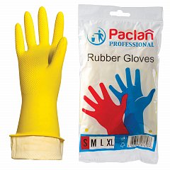 Перчатки хозяйственные латексные, х/б напыление, размер S (малый), желтые, PACLAN Professional фото