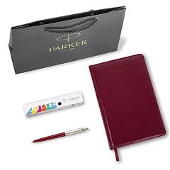 Ручка шариковая PARKER "Jotter Plastic CT", корпус красный, ежедневник А5 красный, пакет, 880897 фото