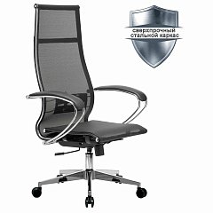 Кресло офисное МЕТТА "К-7" хром, прочная сетка, сиденье и спинка регулируемые, черное фото