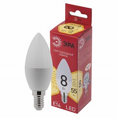 Лампа светодиодная ЭРА, 8(55)Вт, цоколь Е14, свеча, теплый белый, 25000 ч, LED B35-8W-2700-E14, Б0050694 фото