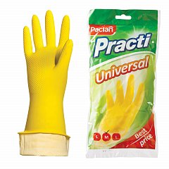 Перчатки хозяйственные латексные, х/б напыление, разм M (средний), желтые, PACLAN "Practi Universal" фото