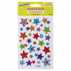 Наклейки объемные "Звезды", многоразовые, с блестками, 10х15 см, ЮНЛАНДИЯ, 661807 фото