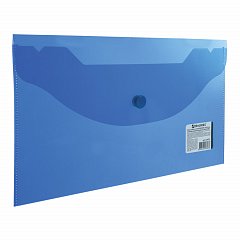Папка-конверт с кнопкой МАЛОГО ФОРМАТА (250х135 мм), прозрачная, синяя, 0,18 мм, BRAUBERG, 224031 фото