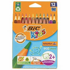 Карандаши цветные утолщенные BIC "Kids Evolution Triangle", 12 цветов, пластиковые, трехгранные, картонная упаковка, 8297356 фото