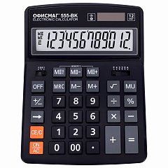 Калькулятор настольный ОФИСМАГ 555-BK (206x155 мм), 12 разрядов, двойное питание, ЧЕРНЫЙ, 271729 фото