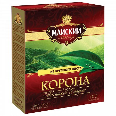 Чай МАЙСКИЙ "Корона Российской Империи", черный, 100 пакетиков по 2 г, 113159 фото