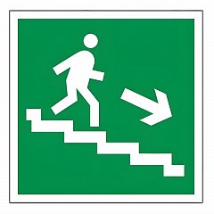 Знак эвакуационный "Направление к эвакуационному выходу по лестнице НАПРАВО вниз", квадрат 200х200 мм, самоклейка, 610018/Е 13 фото