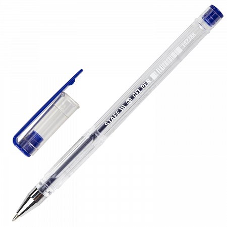 Ручка гелевая STAFF "Basic" GP-789, СИНЯЯ, корпус прозрачный, хромированные детали, узел 0,5 мм, 142788 фото