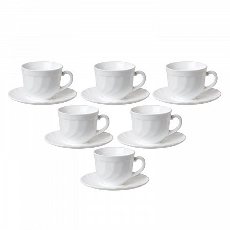 Набор чайный на 6 персон, 6 чашек объемом 220 мл и 6 блюдец, белое стекло, "Trianon", LUMINARC, E8845 фото