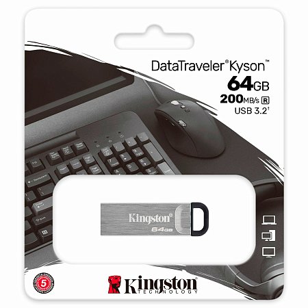 Флеш-диск 64GB KINGSTON DataTraveler Kyson, разъем USB 3.2, серебряный, DTKN/64GB фото