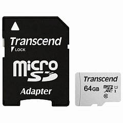 Карта памяти microSDXC 64 GB TRANSCEND UHS-I U1, 95 Мб/сек (class 10), адаптер, TS64GUSD300S-A фото