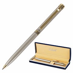 Ручка подарочная шариковая GALANT "Brigitte", тонкий корпус, серебристый, золотистые детали, пишущий узел 0,7 мм, синяя, 141009 фото