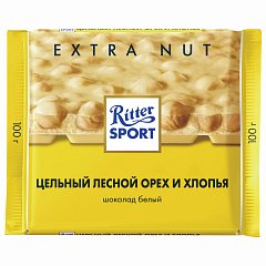 Шоколад RITTER SPORT "Extra Nut", белый, с цельным лесным орехом и хлопьями, 100 г, Германия, 7016 фото