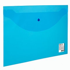 Папка-конверт с кнопкой STAFF, А4, до 100 листов, прозрачная, синяя, 0,15 мм, 270470 фото