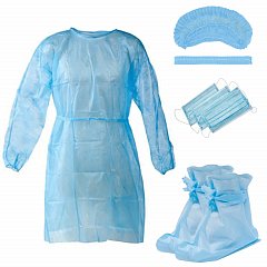 Комплект одежды защитный стерильный (халат, шапочка, маска, бахилы), NF фото