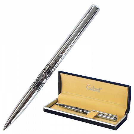 Ручка подарочная шариковая GALANT "Basel", корпус серебристый с черным, хромированные детали, пишущий узел 0,7 мм, синяя, 141665 фото