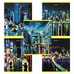 Тетради КОМПЛЕКТ 5 шт. А5, 48 л., BRAUBERG, скоба, клетка, TWIN лак, "Night City", 404396 фото