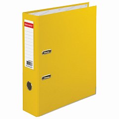 Папка-регистратор BRAUBERG с покрытием из ПВХ, 80 мм, с уголком, желтая (удвоенный срок службы), 227194 фото