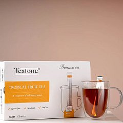 Чай TEATONE, черный с ароматом тропических фруктов, 100 стиков по 1,8 г, картонная коробка, 1247 фото