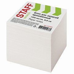 Блок для записей STAFF, проклеенный, куб 8х8 см,1000 листов, белый, белизна 90-92%, 120382 фото