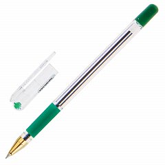 Ручка шариковая масляная с грипом MUNHWA "MC Gold", зеленая, корпус прозрачный, узел 0,5 мм, линия письма 0,3 мм, BMC-04 фото