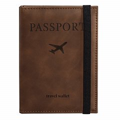 Обложка для паспорта с карманами и резинкой, мягкая экокожа, "PASSPORT", коричневая, BRAUBERG 238204 фото
