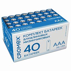 Батарейки алкалиновые "мизинчиковые" КОМПЛЕКТ 40 шт., CROMEX Alkaline, ААА (LR03, 24А), в коробке, 455596 фото