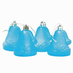 Украшения елочные подвесные "Колокольчики", НАБОР 4 шт., 6,5 см, пластик, полупрозрачные, голубые, 59598 фото