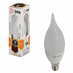 Лампа светодиодная ЭРА, 7 (60) Вт, цоколь E14, "свеча на ветру", теплый белый свет, 30000 ч., LED smdBXS-7w-827-E14 фото