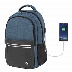 Рюкзак BRAUBERG URBAN универсальный, с отделением для ноутбука, USB-порт, Denver, синий, 46х30х16 см, 229893 фото