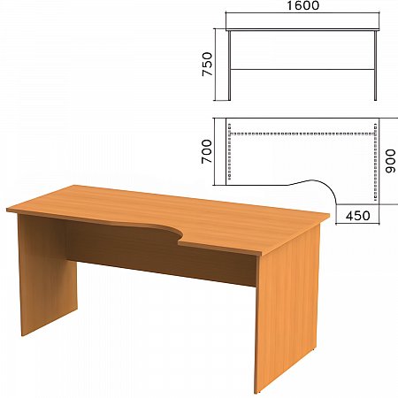 Стол письменный эргономичный "Фея", 1600х900х750 мм, правый, цвет орех милан, СФ14.5 фото