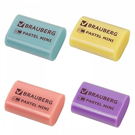 Ластик BRAUBERG "Pastel Mini", 27х18х10 мм, ассорти пастельных цветов, экологичный ПВХ, 229581 фото