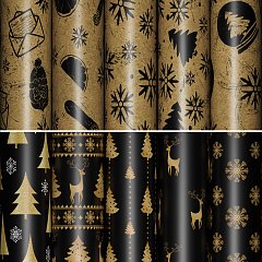 Бумага упаковочная новогодняя "Black&Gold" 70*100см, 10 дизайнов ассорти, ЗОЛОТАЯ СКАЗКА, 591910 фото