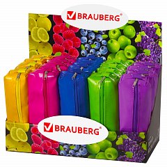 Пенал-косметичка BRAUBERG, под искусственную кожу, ассорти 5 цветов, "Блеск", 20х6х4 см, дисплей, 223896 фото