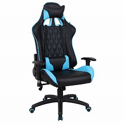 Кресло компьютерное BRABIX "GT Master GM-110", две подушки, экокожа, черное/голубое, 531928 фото