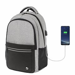 Рюкзак BRAUBERG URBAN универсальный, с отделением для ноутбука, USB-порт, Detroit, серый, 46х30х16 см, 229894 фото