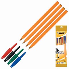 Ручки шариковые BIC, набор 4 шт., "Orange Original Fine", пластиковая упаковка с европодвесом, ассорти, 8308541 фото