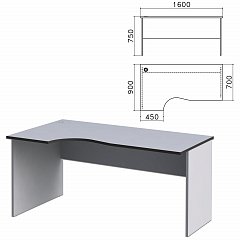 Стол письменный эргономичный "Монолит", 1600х900х750 мм, левый, цвет серый, СМ7.11 фото
