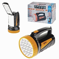Фонарь-прожектор светодиодный ТРОФИ TSP19, 19 х LED + 18 x LED, 2 режима, аккумуляторный, заряд от 220 V фото