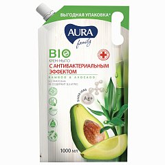 Мыло-крем с антибактериальным эффектом 1 л AURA "Бамбук и авокадо", без триклозана, дой-пак, 10199 фото