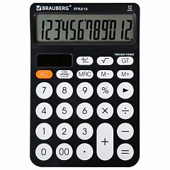 Калькулятор настольный BRAUBERG STYLE-12-BK (157х106 мм), 12 разрядов, двойное питание, ЧЕРНЫЙ, 272965 фото