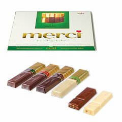 Конфеты шоколадные MERCI (Мерси), ассорти из шоколада с миндалем, 250 г, картонная коробка, 014457-20 фото