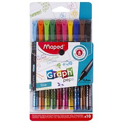 Набор капиллярных ручек (линеров) MAPED 10 шт., "Graph'Peps", АССОРТИ, трехгранные, 0,4 мм, 749050 фото
