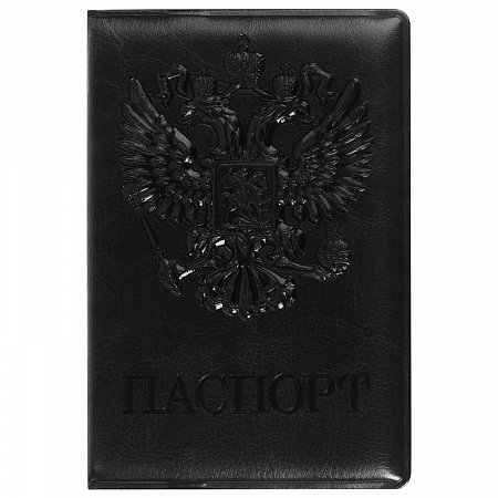 Обложка для паспорта STAFF, полиуретан под кожу, "ГЕРБ", черная, 237602 фото